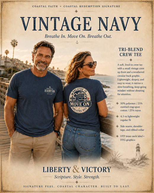 Coastal Faith T-Shirt | Move On — Breathe In Breathe Out Coastal Redemption New Orleans Streetcar | Salt & Salvation Line | Veteran-Owned | Liberty & Victory Co.