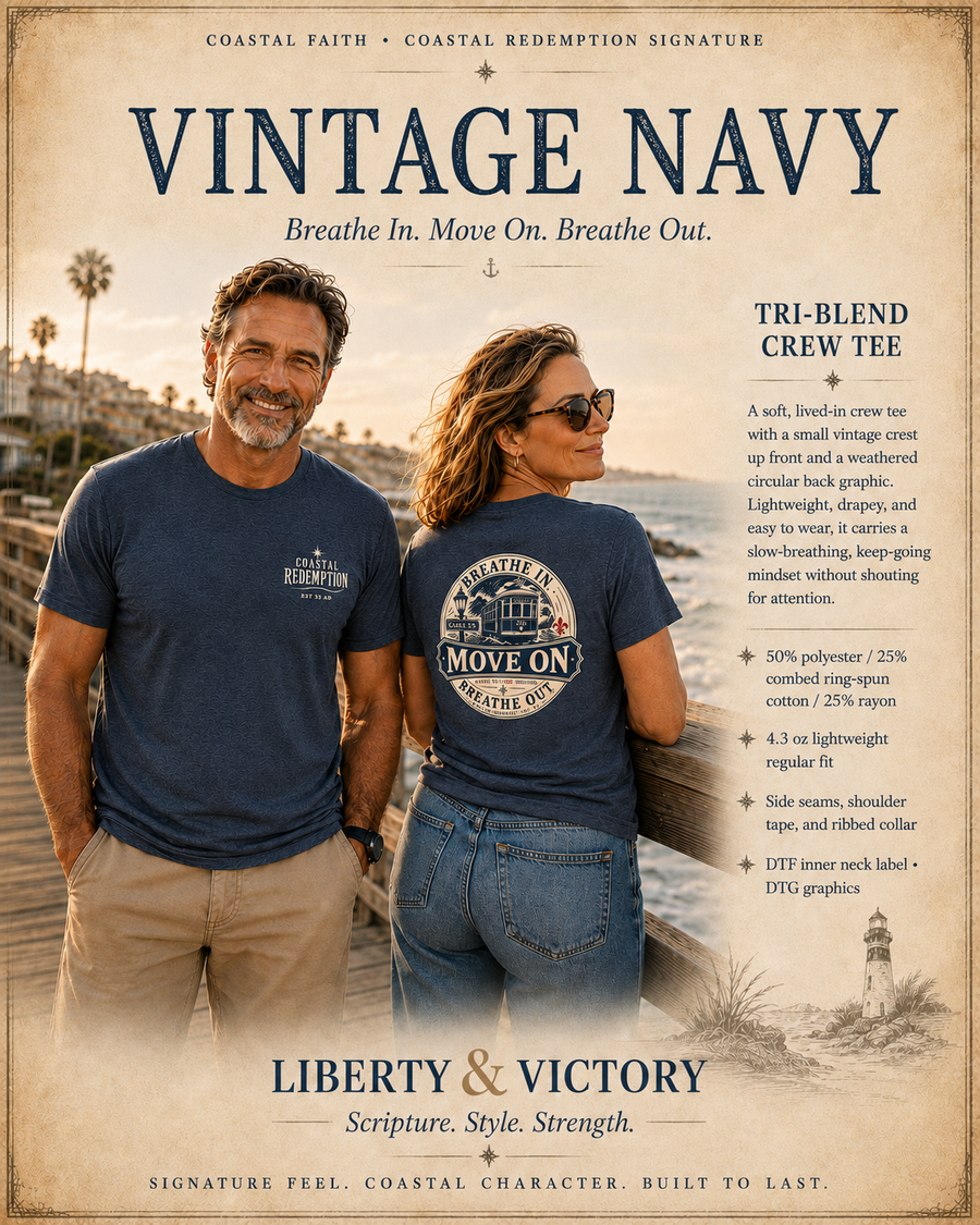 Coastal Faith T-Shirt | Move On — Breathe In Breathe Out Coastal Redemption New Orleans Streetcar | Salt & Salvation Line | Veteran-Owned | Liberty & Victory Co.