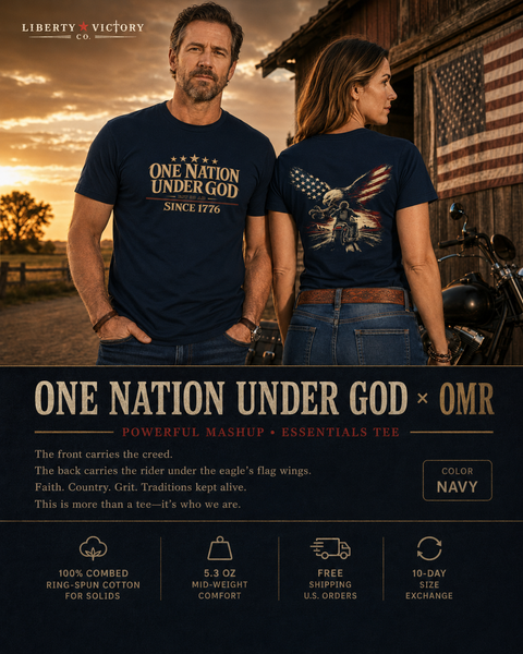 Christian Patriotic T-Shirt | One Nation Under God Eagle & Rider | ONUG × OMR | Everyday Essentials | Veteran-Owned | Liberty & Victory Co.