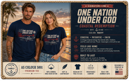 Salt & Salvation Patriotic T-Shirt | One Nation Under God × Coastal Redemption | Family Faith Freedom | Signature Line | Veteran-Owned | Liberty & Victory Co.