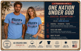 Salt & Salvation Patriotic T-Shirt | One Nation Under God × Coastal Redemption | Family Faith Freedom | Signature Line | Veteran-Owned | Liberty & Victory Co.