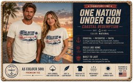 Salt & Salvation Patriotic T-Shirt | One Nation Under God × Coastal Redemption | Family Faith Freedom | Signature Line | Veteran-Owned | Liberty & Victory Co.