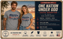 Salt & Salvation Patriotic T-Shirt | One Nation Under God × Coastal Redemption | Family Faith Freedom | Signature Line | Veteran-Owned | Liberty & Victory Co.