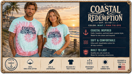 Coastal Faith T-Shirt | Coastal Redemption Est. 33 AD Tie-Dye Wave Graphic | Signature Line | Veteran-Owned | Liberty & Victory Co.