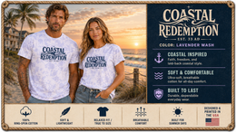 Coastal Faith T-Shirt | Coastal Redemption Est. 33 AD Tie-Dye Wave Graphic | Signature Line | Veteran-Owned | Liberty & Victory Co.