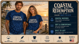 Coastal Faith T-Shirt | Coastal Redemption Est. 33 AD Tie-Dye Wave Graphic | Signature Line | Veteran-Owned | Liberty & Victory Co.