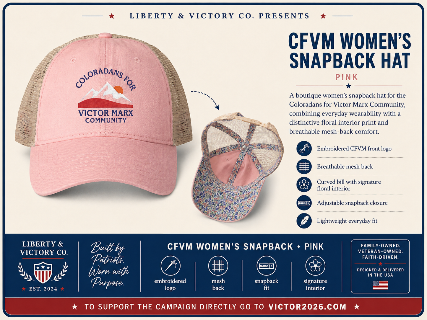 Victor Marx for Colorado | Women's Washed Mesh-Back Cap | CFVM | Liberty & Victory Co.