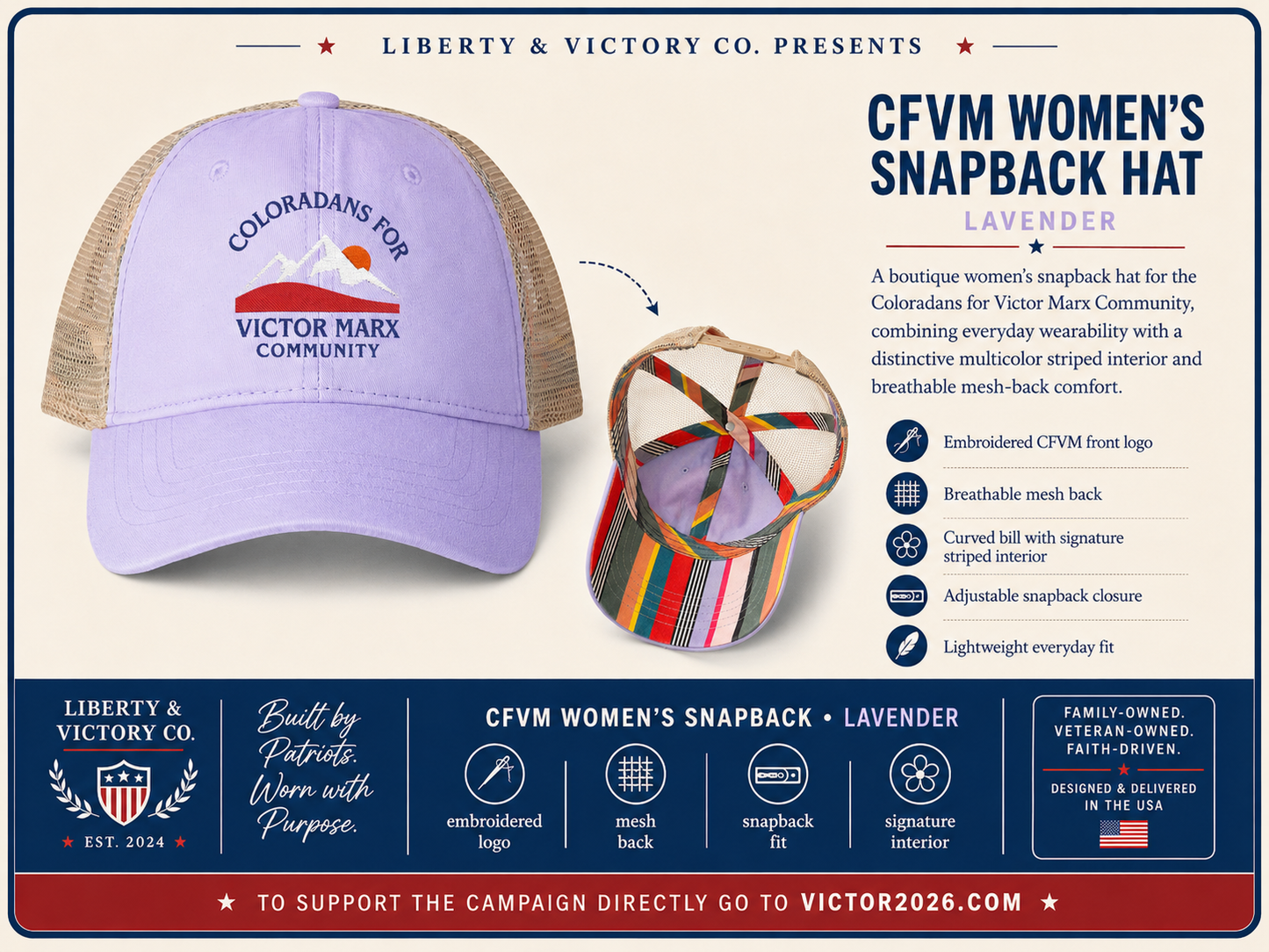Victor Marx for Colorado | Women's Washed Mesh-Back Cap | CFVM | Liberty & Victory Co.