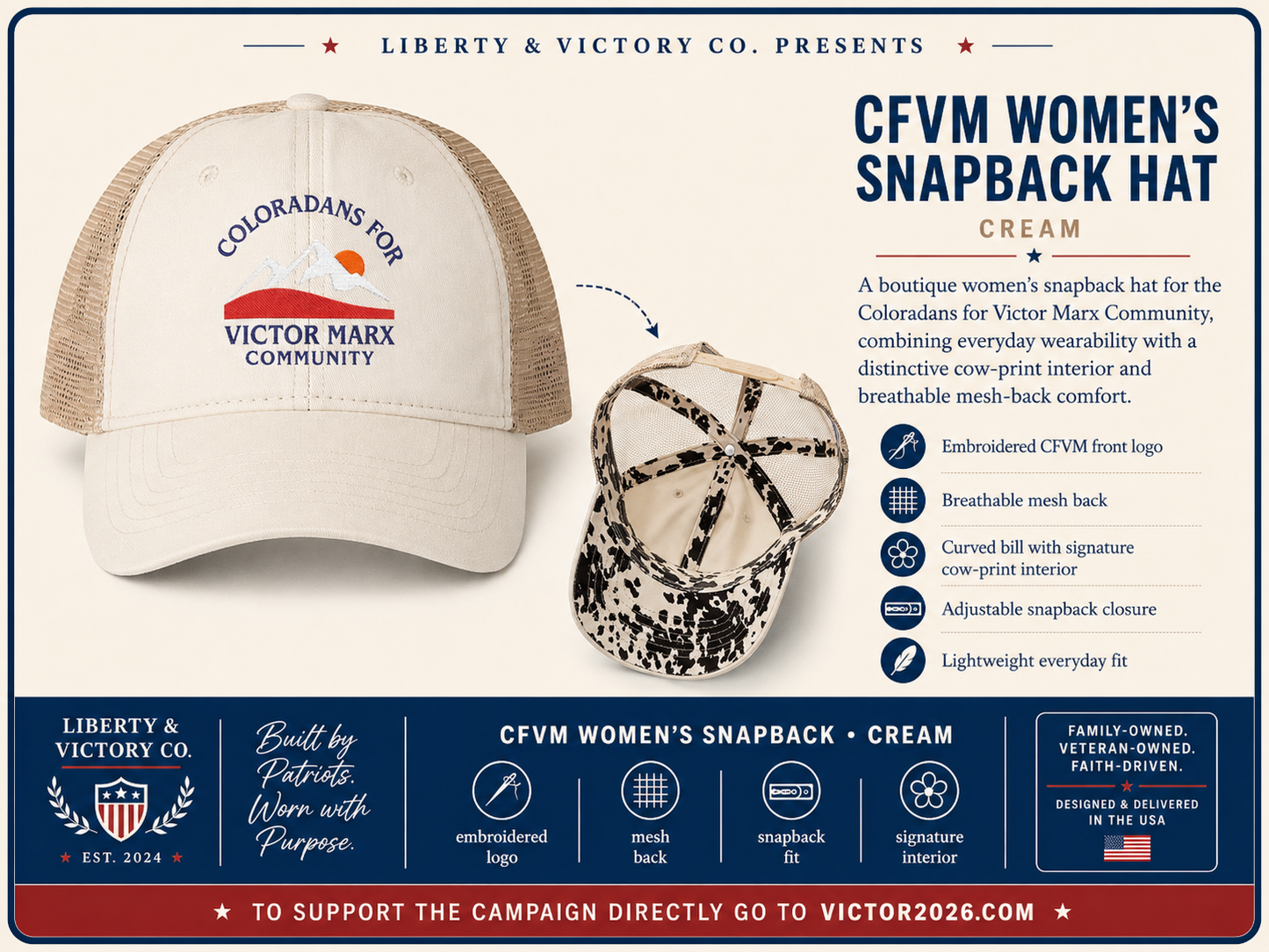 Victor Marx for Colorado | Women's Washed Mesh-Back Cap | CFVM | Liberty & Victory Co.