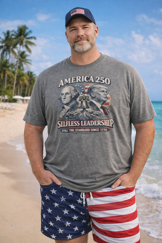 Big & Tall America 250 T-Shirt | Selfless Leadership Washington & Trump | Patriotic Christian Apparel | Liberty & Victory