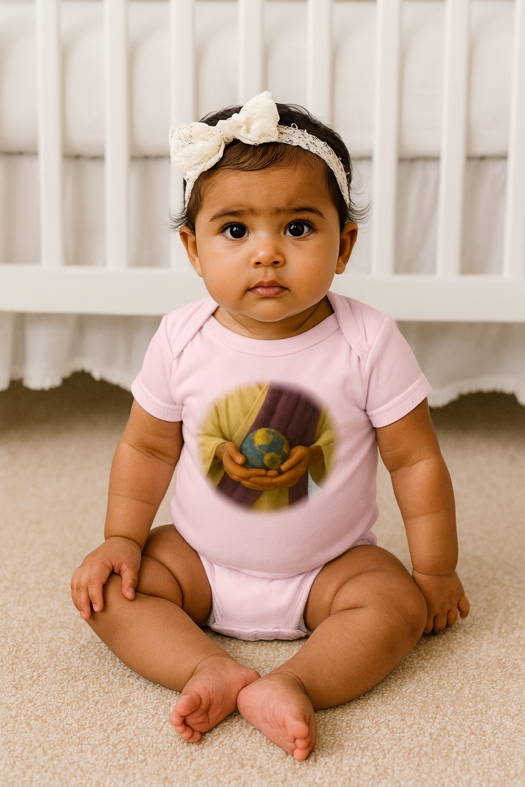 Apparel – “Whole World in His Hands” Infant Onesie-Pink