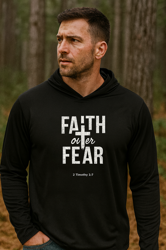 Faith Forward Over Fear – 2 Timothy 1:7 Elite Hooded Tee