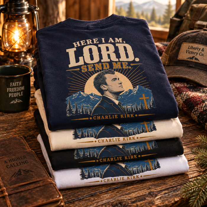 Here I Am, Lord. Send Me. — Charlie Kirk T-Shirt Faith Back Graphic Tee