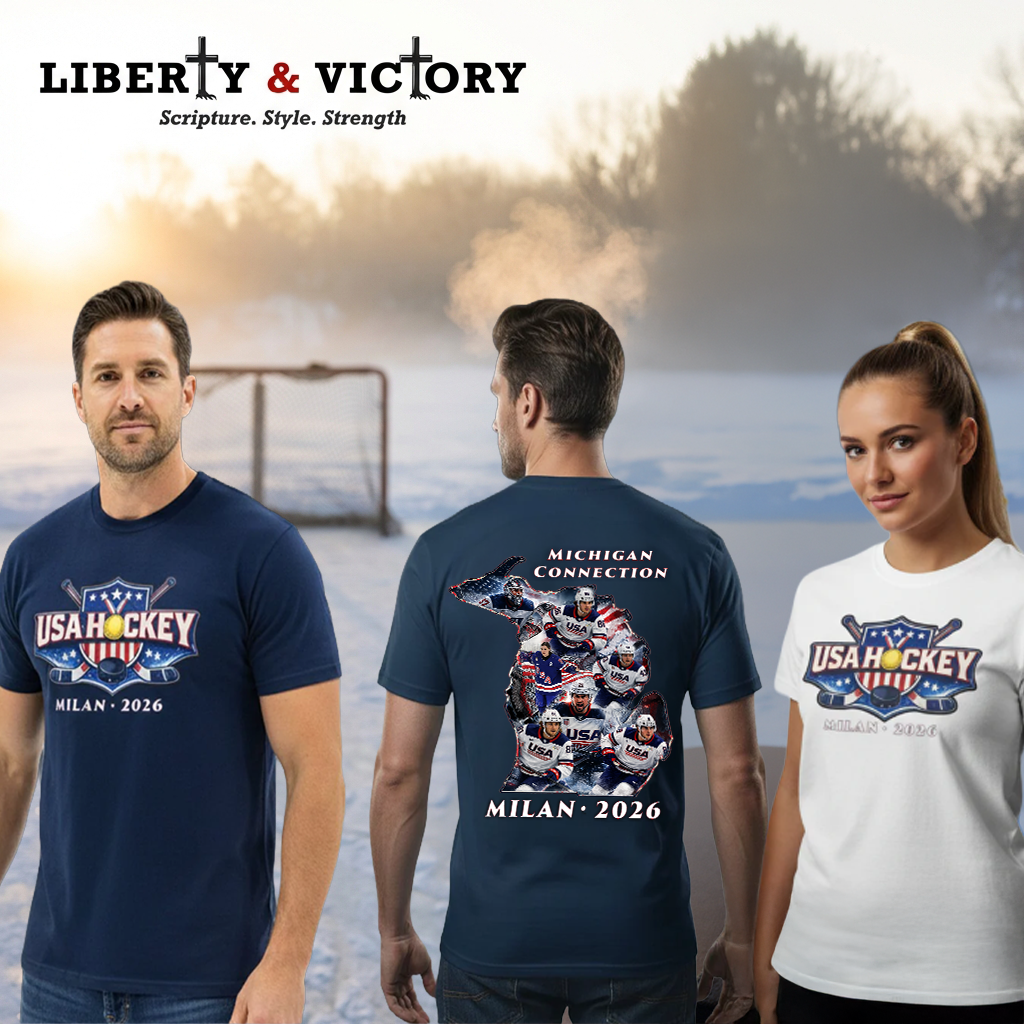 USA Hockey T-Shirt | Michigan Milan 2026 Patriotic Tee | Veteran-Owned | Liberty & Victory