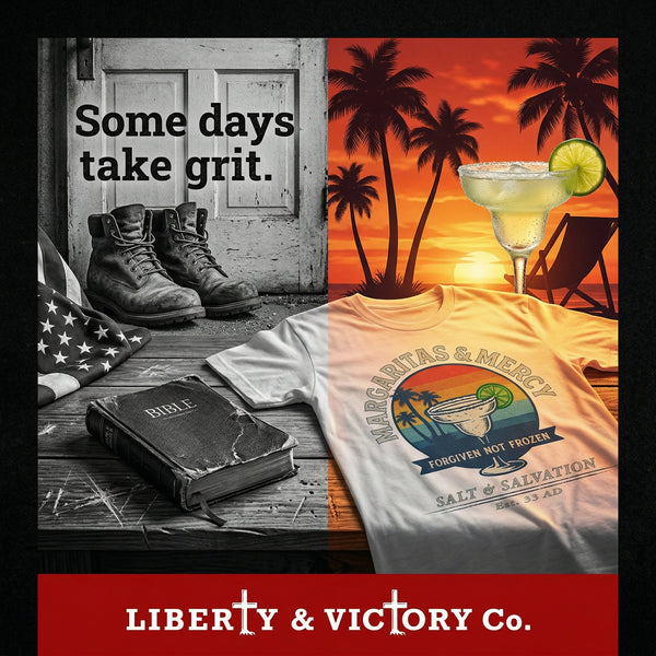 Christian Coastal T-Shirt | Margaritas & Mercy Vintage Sunset Palm Garment-Dyed Tee | Salt & Salvation | Liberty & Victory