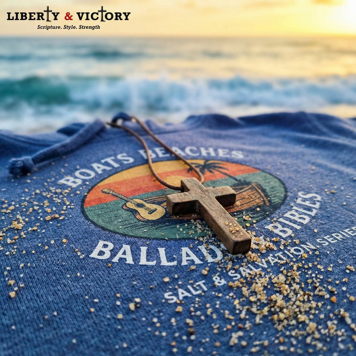 Hoodie - "Boats Beaches Ballads & Bibles" Retro Coastal Pullover