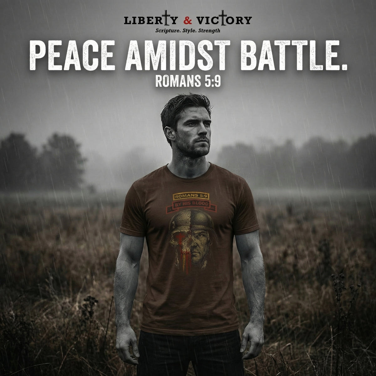 Through Him Elite Romans 5:9 Warrior T-Shirt