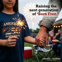 Patriotic Kids T-Shirt | America 250 Born Free Fireworks | Liberty & Victory