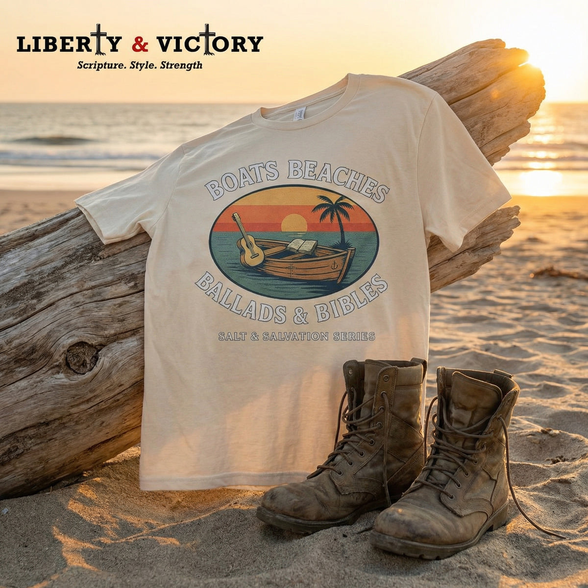 Boats Beaches Ballads & Bibles Tee | Coastal Faith Shirt