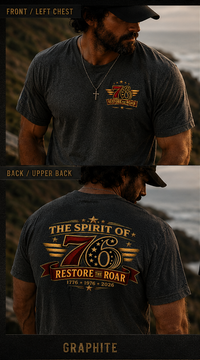 Christian Patriotic T-Shirt | Spirit of '76 Restore the Roar 1776–2026 Signature | Liberty-In-One | Liberty & Victory