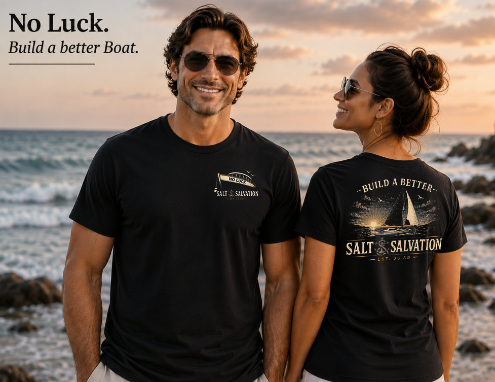 Christian Faith T-Shirt | Build a Better Boat Sailboat Signature | Salt & Salvation | Liberty & Victory