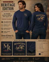 Patriotic Heritage LS T-Shirt | Midnight Rider Original MR Monogram & Heritage Back | Signature Line | Veteran-Owned | Liberty & Victory Co.