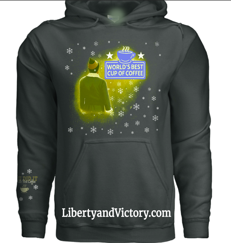 World’s Best Cup of Coffee – Elf Premium Holiday Hoodie detail