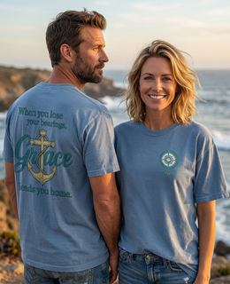 Coastal Faith | When You Lose Your Bearings, Grace Leads You Home — Coastal Christian T-Shirt | Veteran-Owned Small Business | Liberty & Victory Co.
