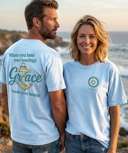 Coastal Faith | When You Lose Your Bearings, Grace Leads You Home — Coastal Christian T-Shirt | Veteran-Owned Small Business | Liberty & Victory Co.