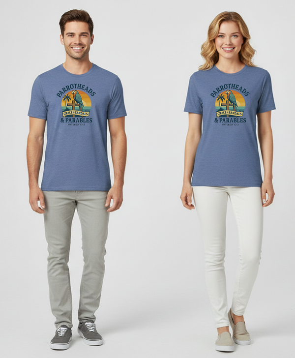 Parrotheads, Grac­e in Sandals & Parables – Vintage Triblend Faith Tee