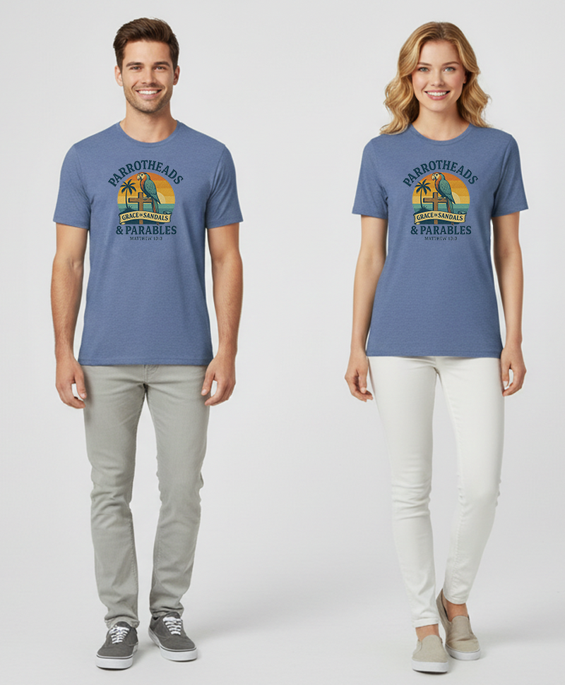 Parrotheads, Grac­e in Sandals & Parables – Vintage Triblend Faith Tee