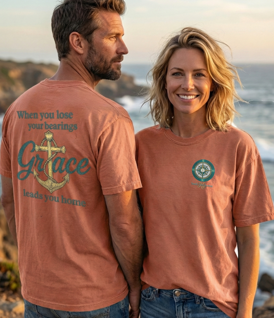 Coastal Faith | When You Lose Your Bearings, Grace Leads You Home — Coastal Christian T-Shirt | Veteran-Owned Small Business | Liberty & Victory Co.