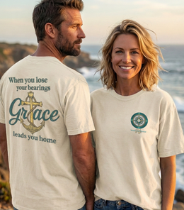 Coastal Faith | When You Lose Your Bearings, Grace Leads You Home — Coastal Christian T-Shirt | Veteran-Owned Small Business | Liberty & Victory Co.