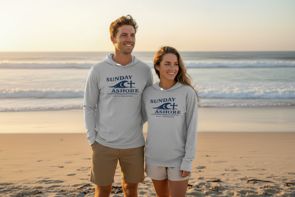 Sunday Ashore Hooded Long Sleeve Hooded Tee — Coastal Beach Lifestyle by Liberty and Victory Co