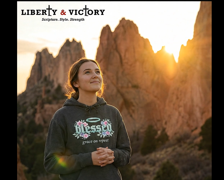 Blessed Hoodie — "Blessed: Grace on Repeat" Floral Christian Pullover