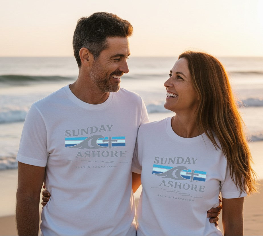 Sunday Ashore Tee - Coastal Surf Wave Graphic T-Shirt