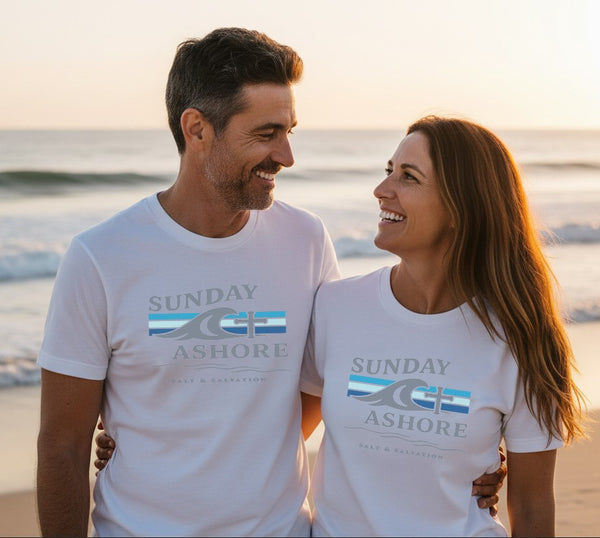 Sunday Ashore Tee - Coastal Surf Wave Graphic T-Shirt
