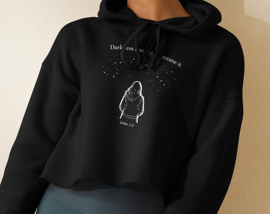 Light over Darkness John 1:5 Cropped Hoodie