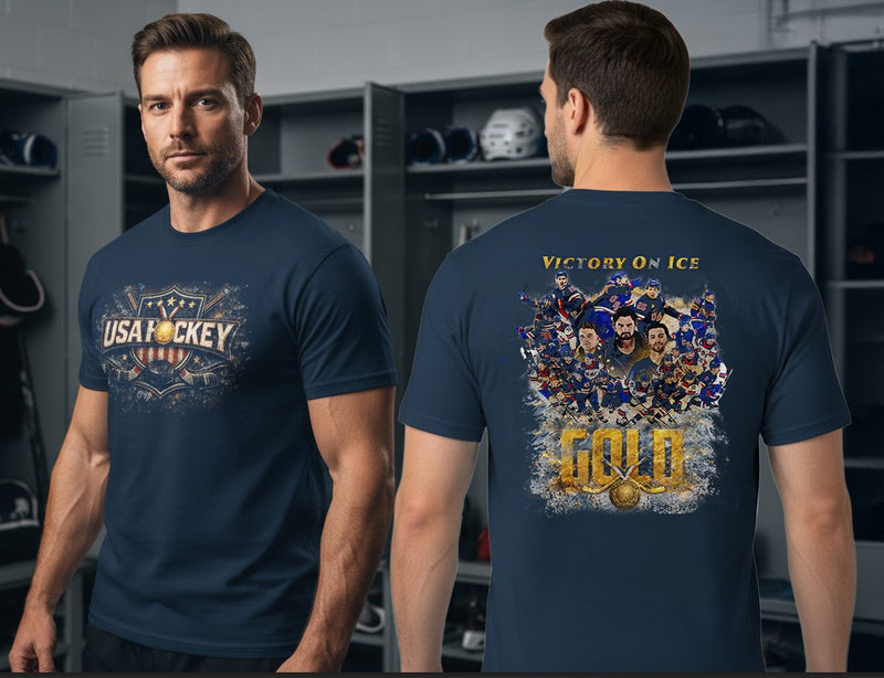 USA Hockey T-Shirt | Victory On Ice Gold Medal Tee | Veteran-Owned | Liberty & Victory