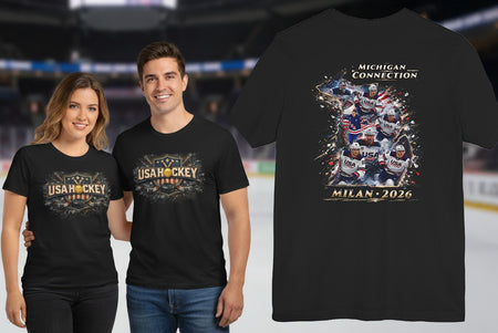 Golden Michigan Connection T-Shirt | USA Hockey Milan 2026 | Michigan Connection Team Shirt | Liberty & Victory