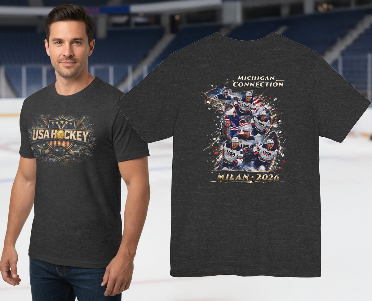 Golden Michigan Connection T-Shirt | USA Hockey Milan 2026 | Michigan Connection Team Shirt | Liberty & Victory