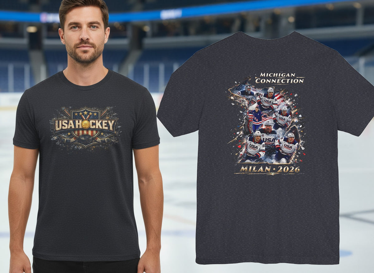 Golden Michigan Connection T-Shirt | USA Hockey Milan 2026 | Michigan Connection Team Shirt | Liberty & Victory