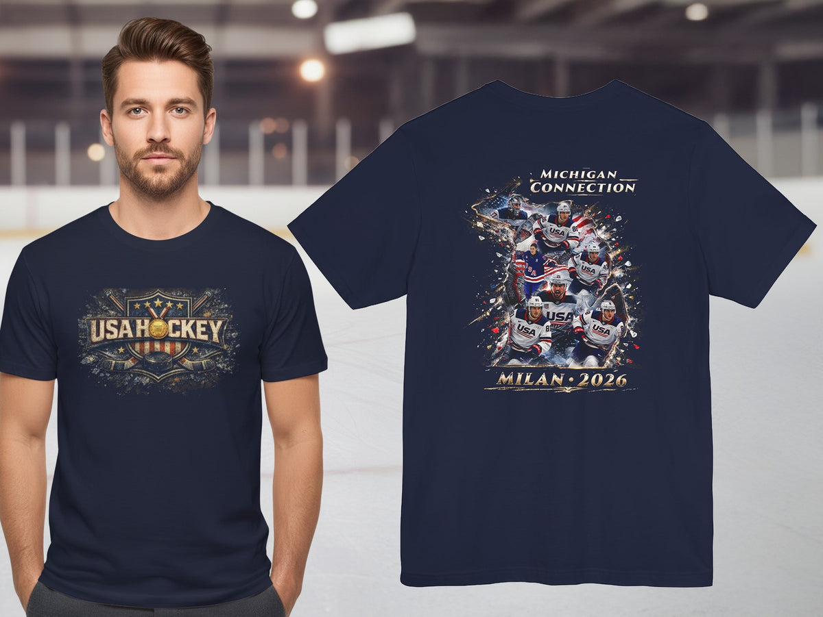 Golden Michigan Connection T-Shirt | USA Hockey Milan 2026 | Michigan Connection Team Shirt | Liberty & Victory