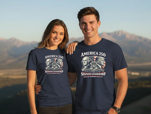 America 250 T-Shirt | Selfless Leadership Washington & Trump | Patriotic Christian Apparel | Liberty & Victory