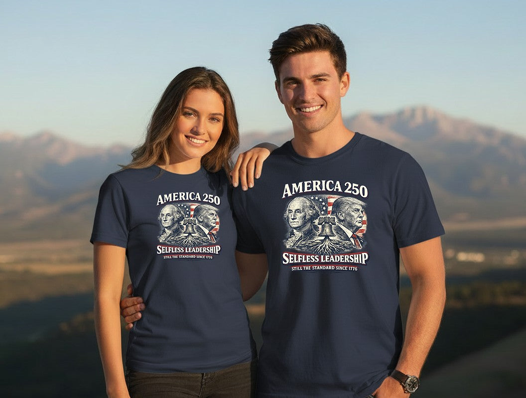 America 250 T-Shirt | Selfless Leadership Washington & Trump | Patriotic Christian Apparel | Liberty & Victory