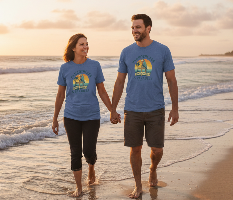 Christian Coastal T-Shirt | Parrotheads Grace in Sandals & Parables Vintage Triblend Tee | Liberty & Victory