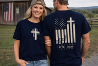 Cross American Flag 1776-2026 Front Back Vintage T-Shirt