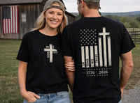 Cross American Flag 1776-2026 Front Back Vintage T-Shirt