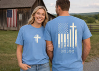 Cross American Flag 1776-2026 Front Back Vintage T-Shirt