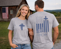 Cross American Flag 1776-2026 Front Back Vintage T-Shirt